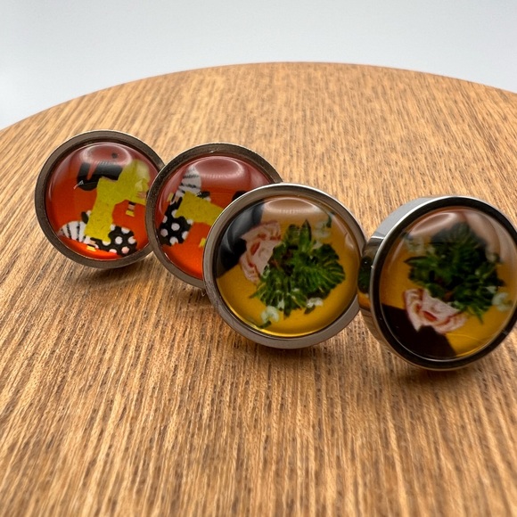 Classic Edgy Round Stud Earrings - Stylish Small Retro Stud Earrings Set of Two - Picture 14 of 14